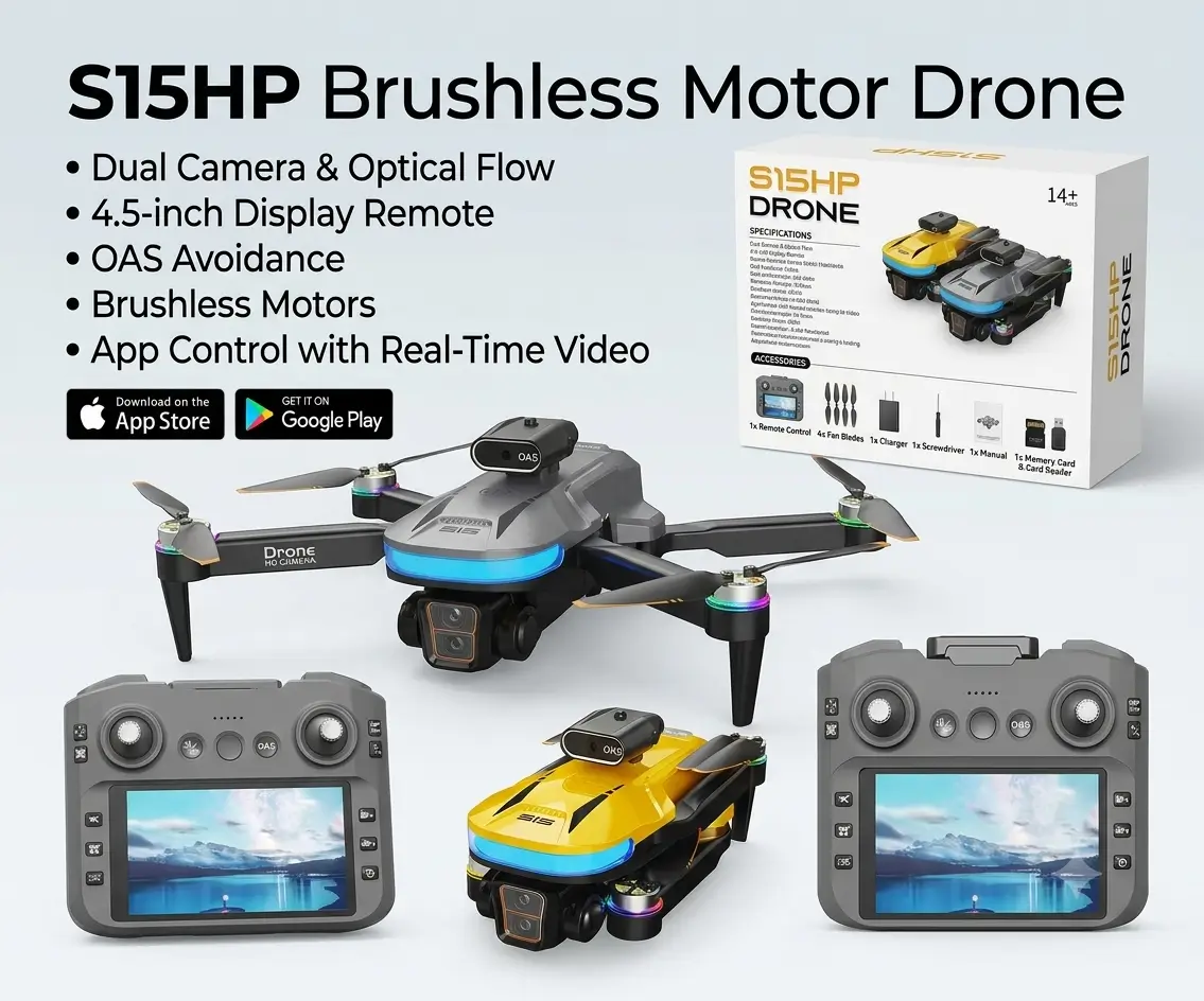 S15HP Brushless Motor Dual Camera Drone with 4.5" Display Remote - Image 2